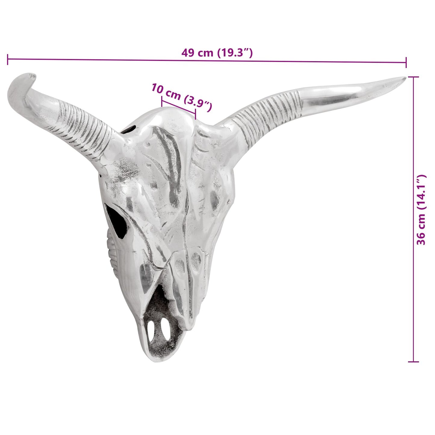 Muurbevestigde Stieren Zilver 49X10X36 Cm Aluminium Kop