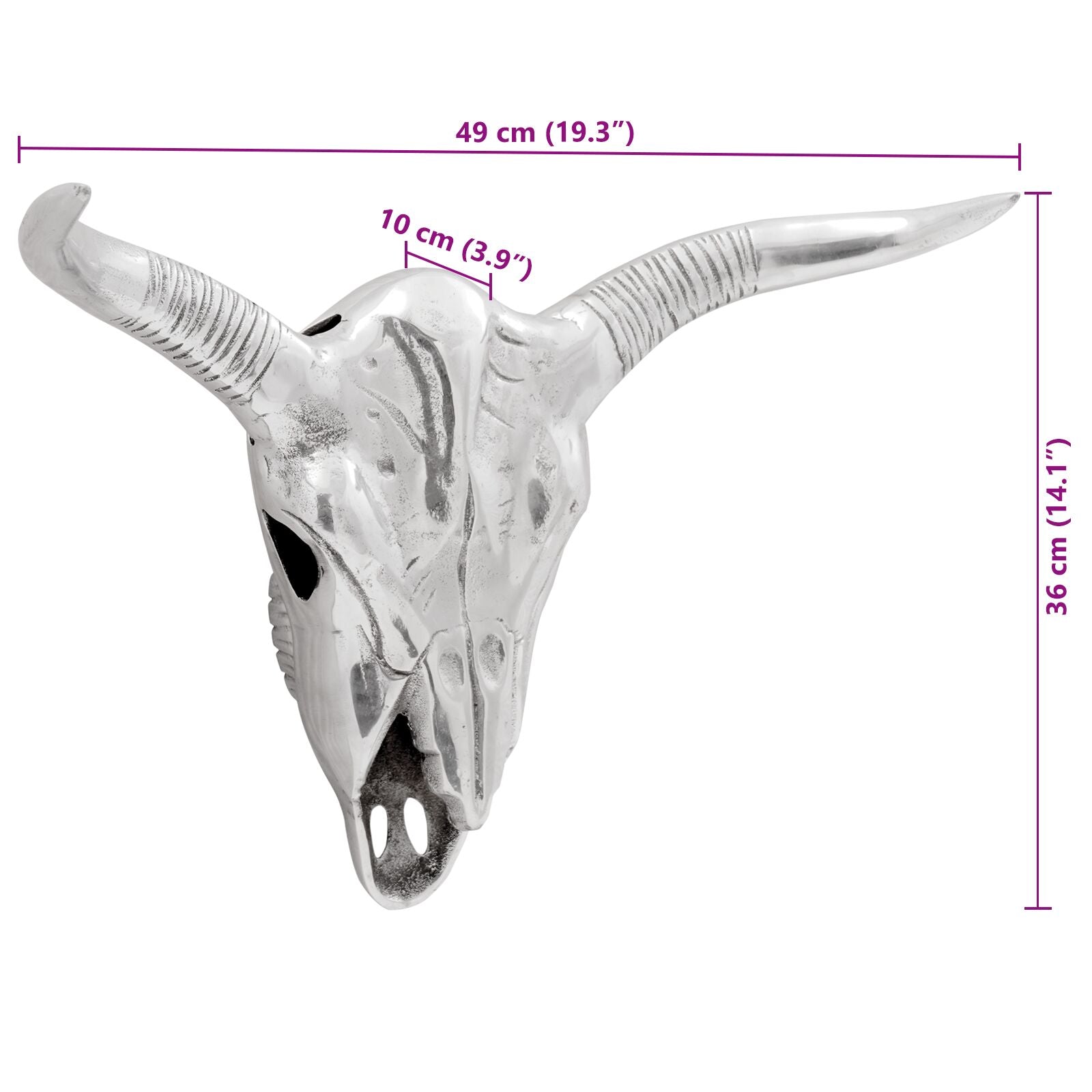 Muurbevestigde Stieren Zilver 49X10X36 Cm Aluminium Kop