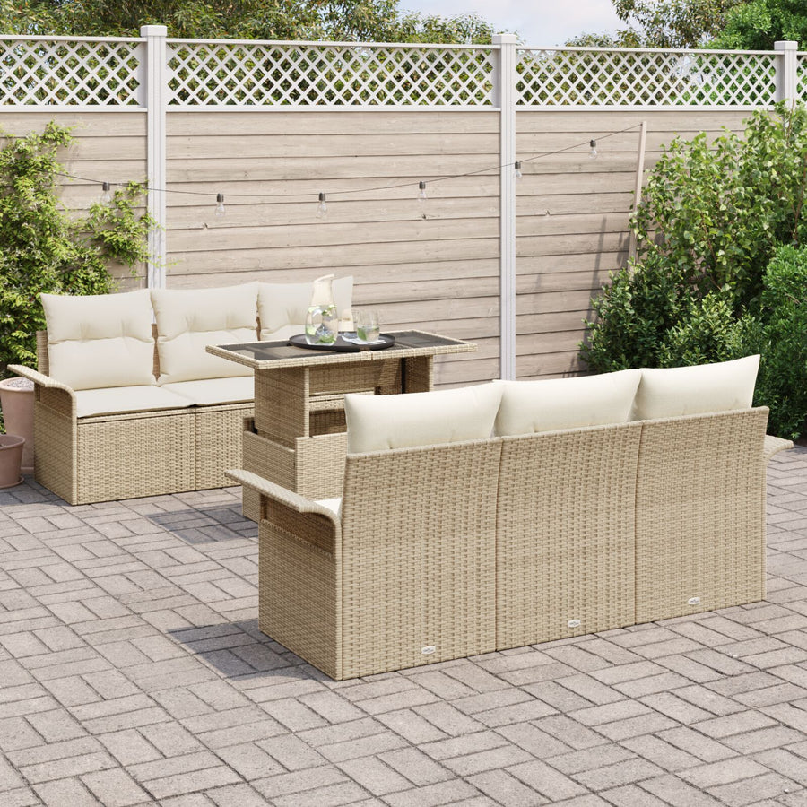 7 Delige Tuin Sofa Set Met Kussens Beige Poly Rattan