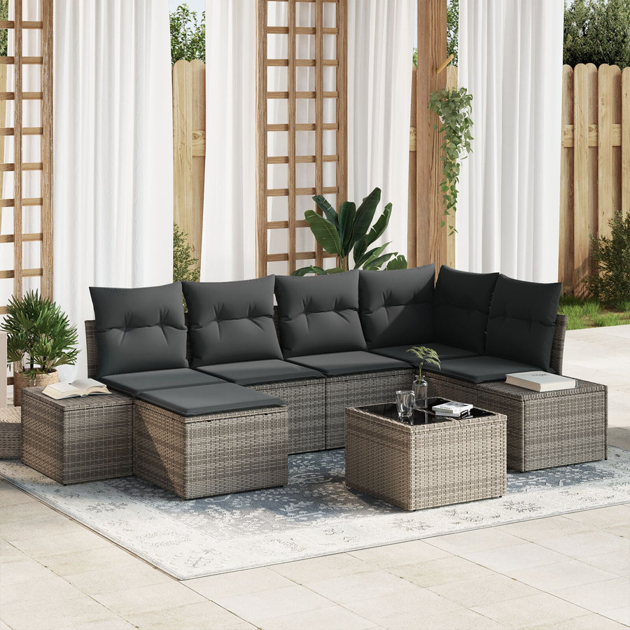 6-Delige Tuin Sofa Set Met Kussens Zwart Poly Rattan