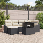 Garden Sofa Set with Cushions 7 pcs Black and Cream