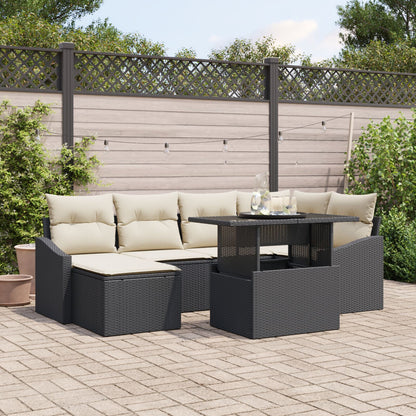 7 Stuks Tuin Sofa Set Met Kussens Zwart Poly Rattan