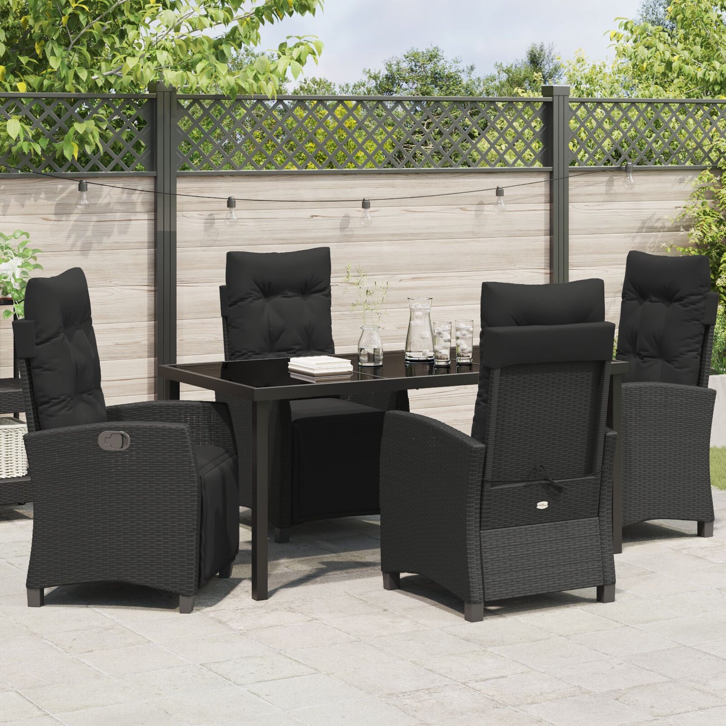 5-Delige Tuin Eetset Zwart Poly Rattan
