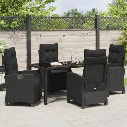5-Delige Tuin Eetset Zwart Poly Rattan