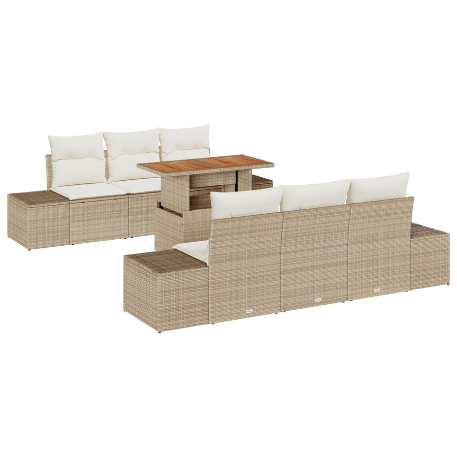 Tuinbank Set Set Van 7 Beige, Crème Riet, Stof Buiten Eettafel