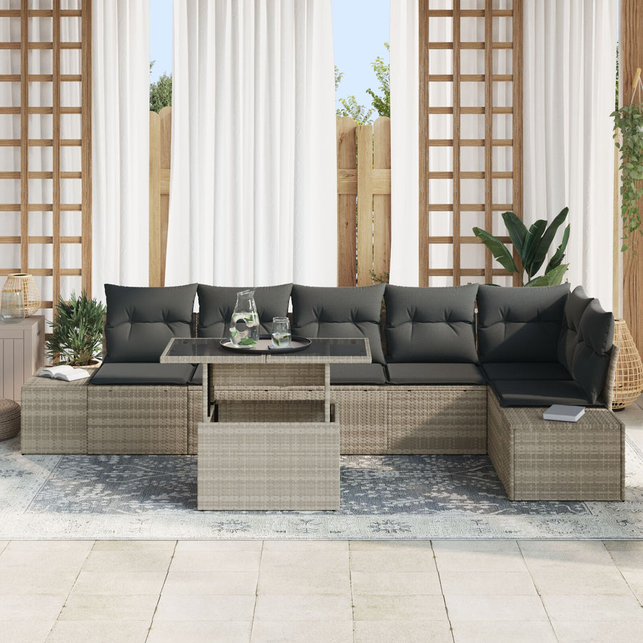 Tuin Sofa Set Set Van 7 Beige Rattan Tuin Sofa Set Rechthoekig