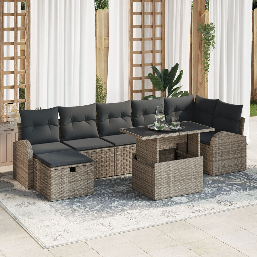 8-Delige Tuin Sofa Set Met Kussens Grijs Poly Rattan
