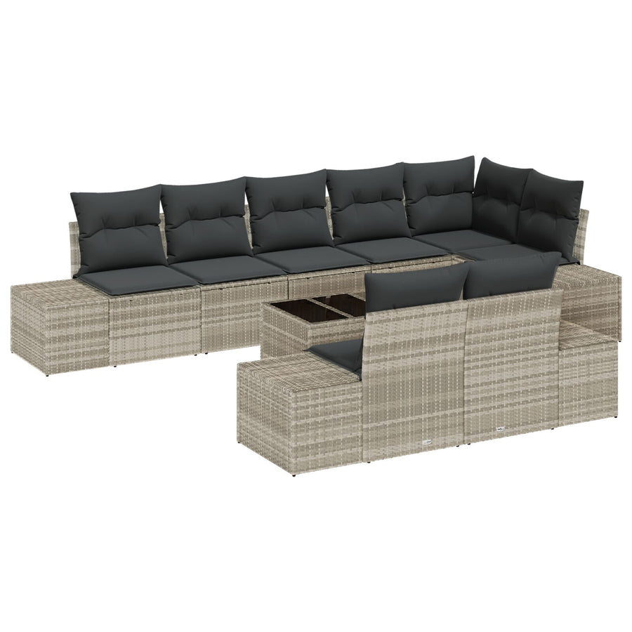 9-Delige Tuin Sofa Set Met Kussens Grijze Poly Rattan Licht grijs met tafel