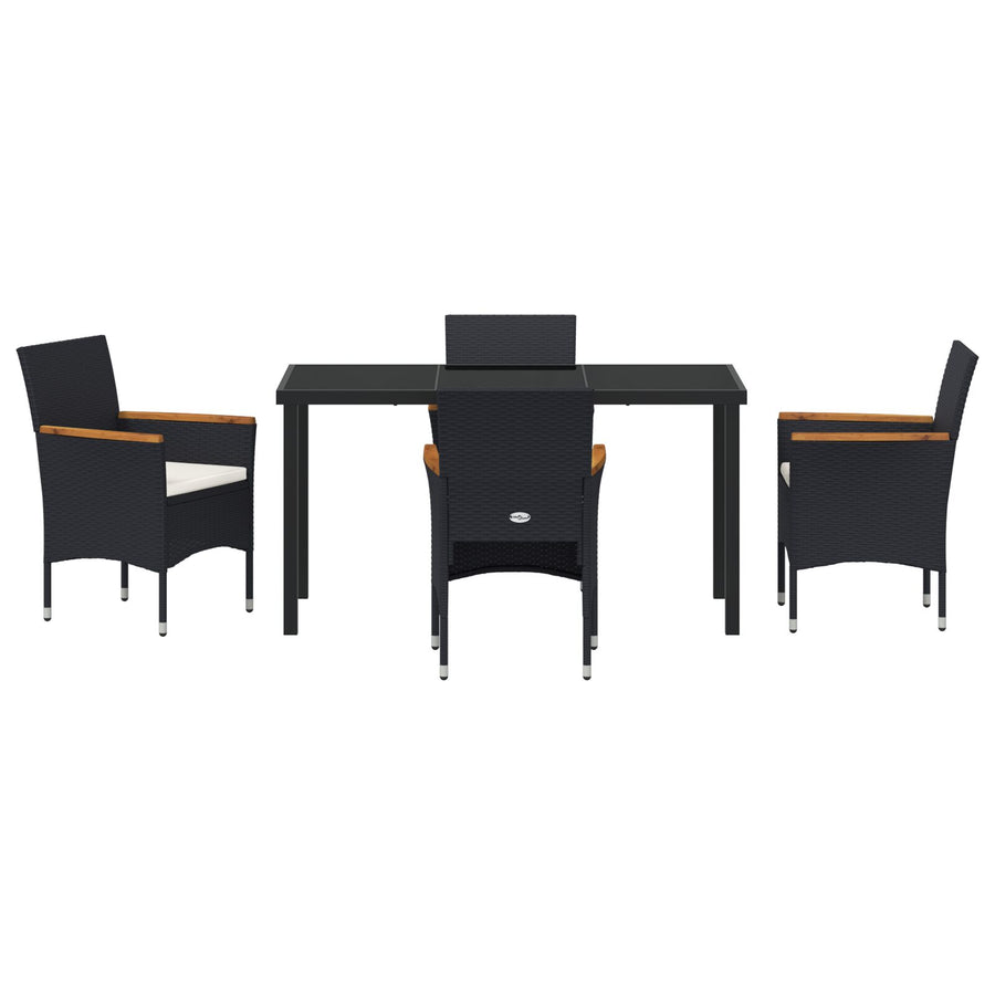 5 Delige Tuin Eettafelset Zwart Poly Rattan