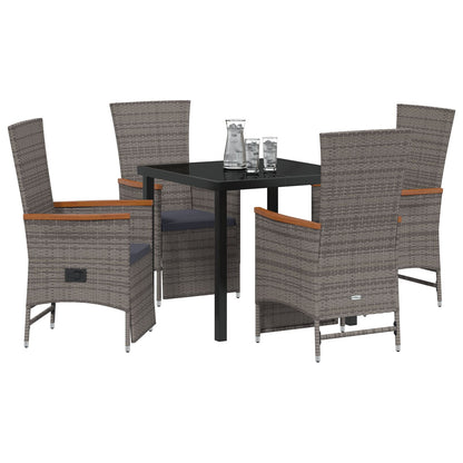 5-Delige Tuinset Met Kussens Grijs Poly Rattan