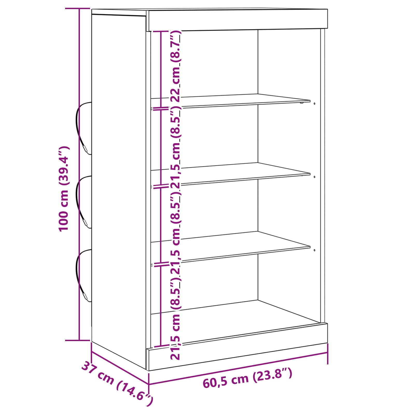 Dressoir Met Led-Verlichting Zwart Eiken 60,5X37X100 Cm