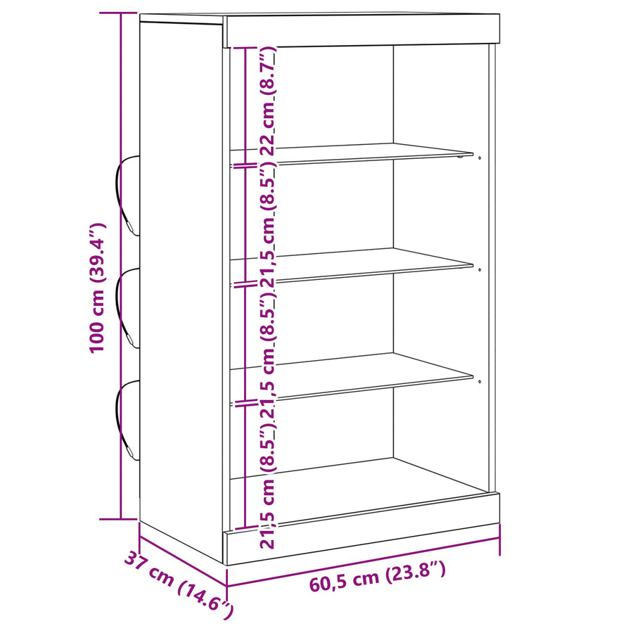 Dressoir Met Led-Verlichting Zwart Eiken 60,5X37X100 Cm