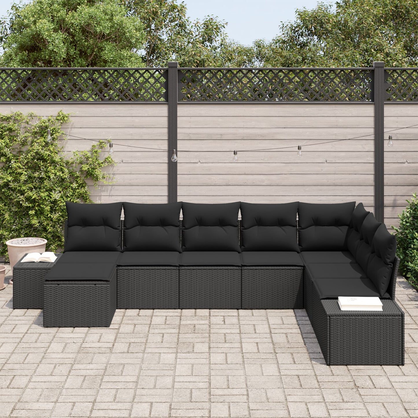 8-Delige Tuin Sofa Set Met Kussens Zwart Poly Rattan