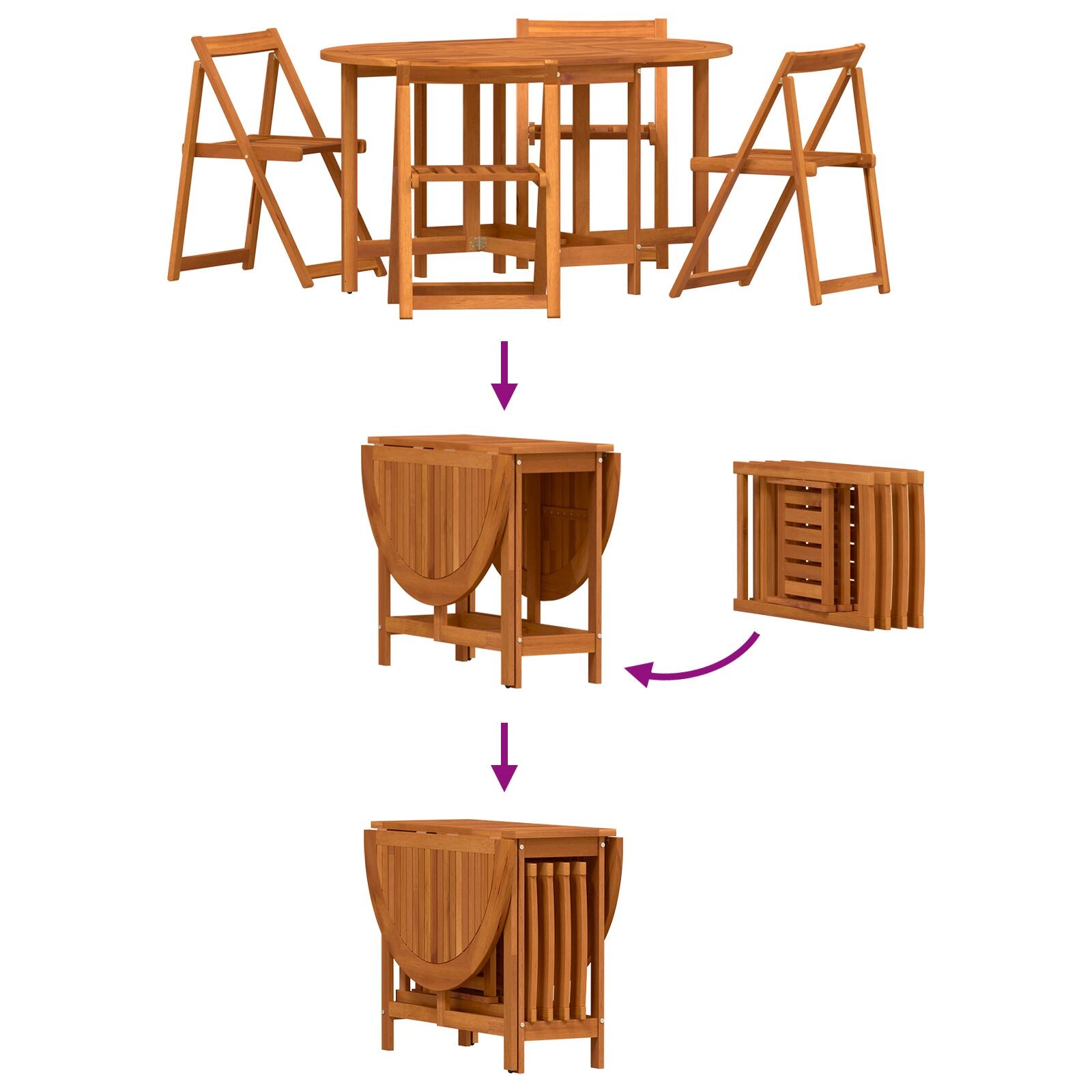5-Delige Vlinder Tuin Eetset Vouwbaar Massief Acaciahout 110 cm Tafel + 4x stoelen