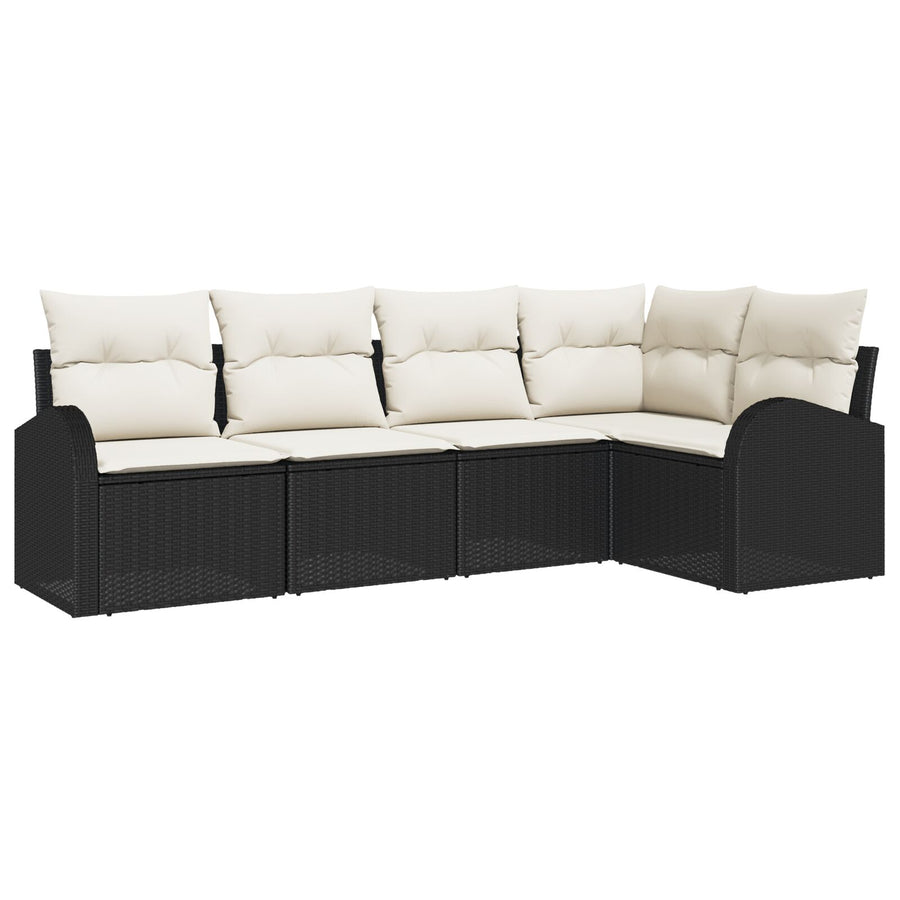 5-Delig Tuin Sofa Set Met Kussens Poly Rattan Zwart en crème zonder tafel