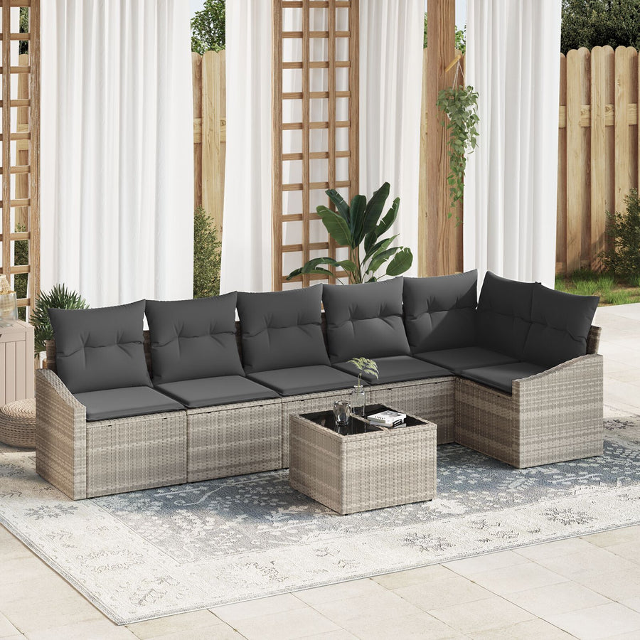 Tuin Sofa Set Set Van 7 Beige Pe Rattan Buitensectie Sofa