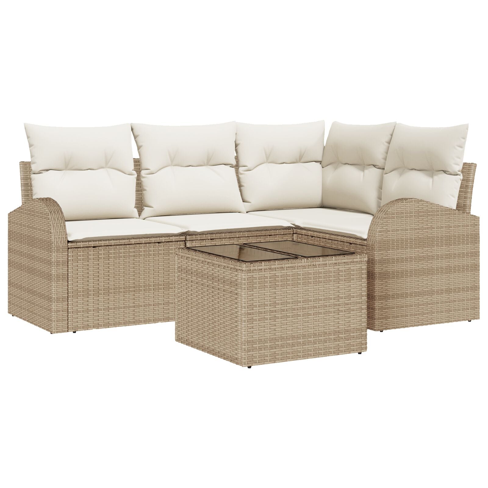 5-delige Tuin Sofa Set met Kussens Bruin Poly Rattan