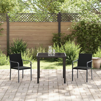 3-Delige Tuin Eettafelset Met Kussens - Poly Rattan 2-Zitter Zwart 80 cm