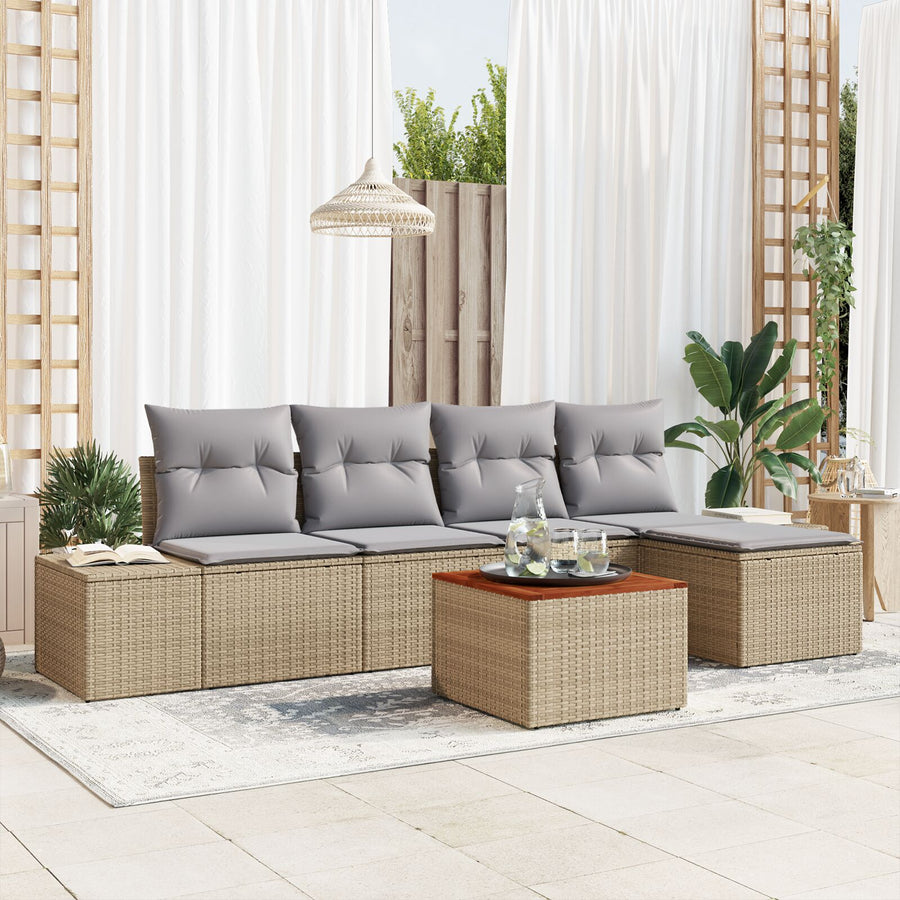 6-Delige Tuin Sofa Set Met Kussens Beige Poly Rattan Acacia