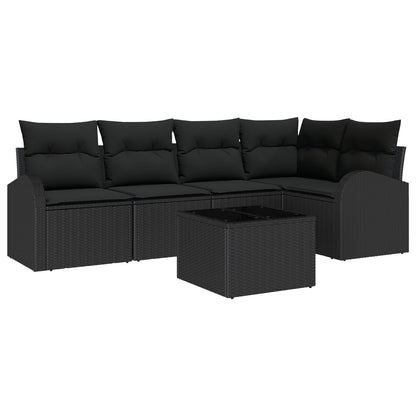 6-Delige Tuinbankset Met Kussens Poly Rattan Zwart met tafel