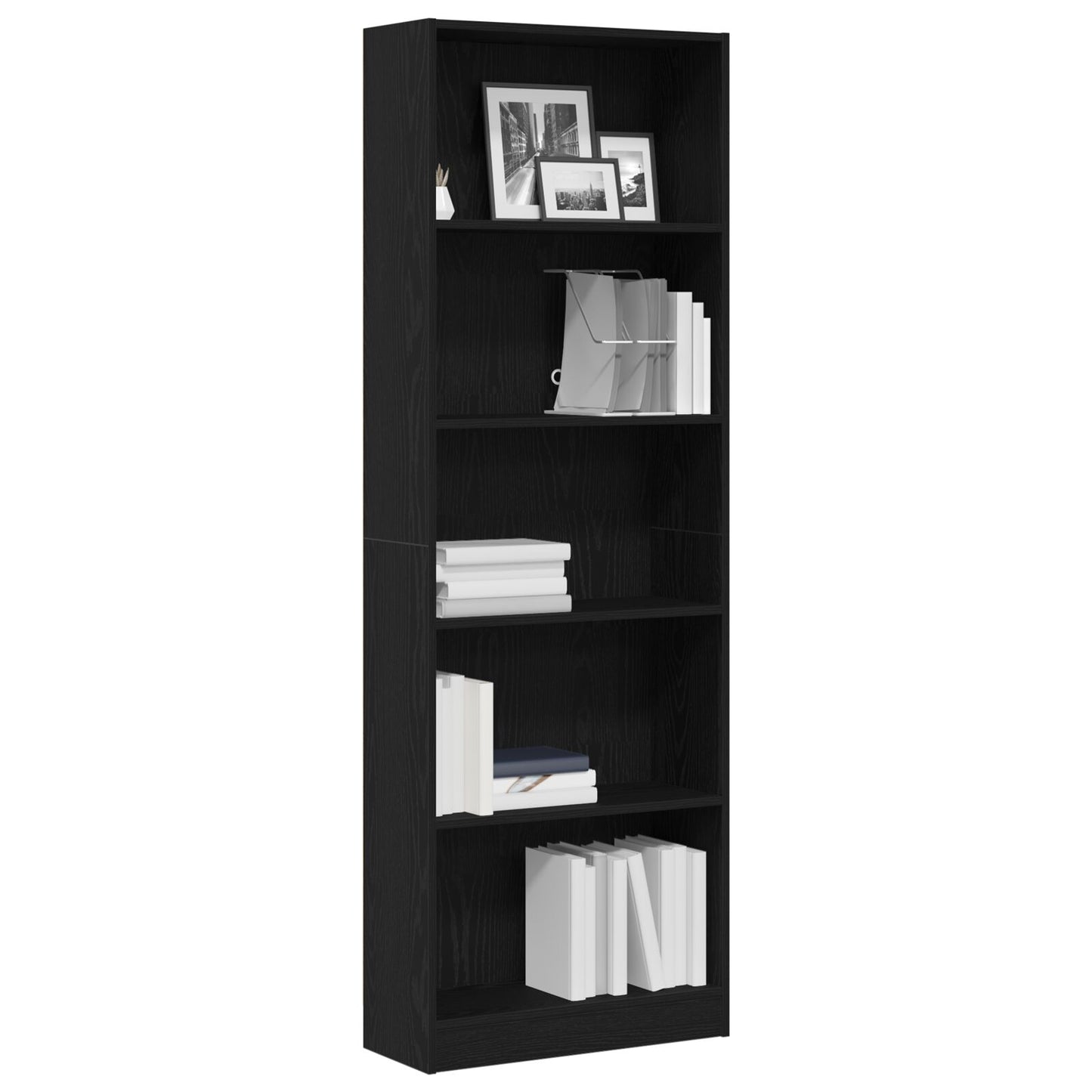 Zwarte Eiken Boekenkast - 60X24X176 Cm
