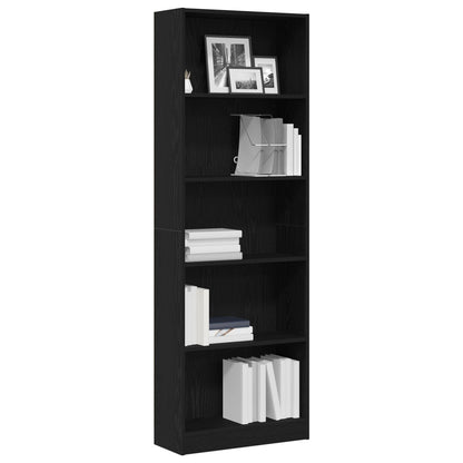 Zwarte Eiken Boekenkast - 60X24X176 Cm