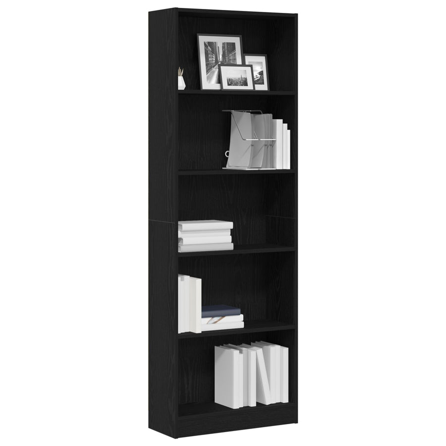 Zwarte Eiken Boekenkast - 60X24X176 Cm