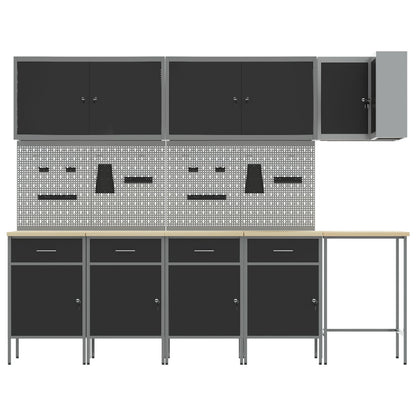 12-Delige Werkmeubel En Pegboard Set Mdf En Metaal 4x (84 cm) Zwart Tafel + 7x kast + 4x pegboard