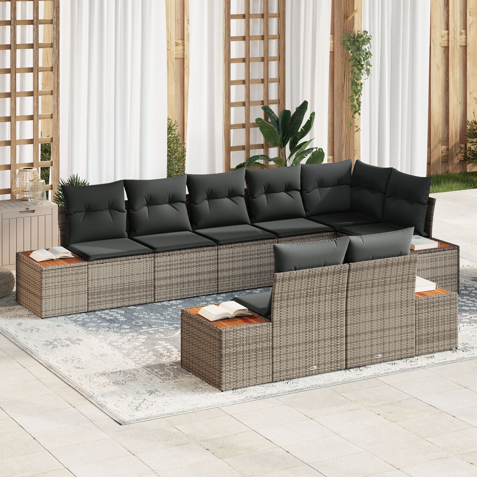 8 Delige Tuinbankset Met Kussens Grijs Poly Rattan Acacia