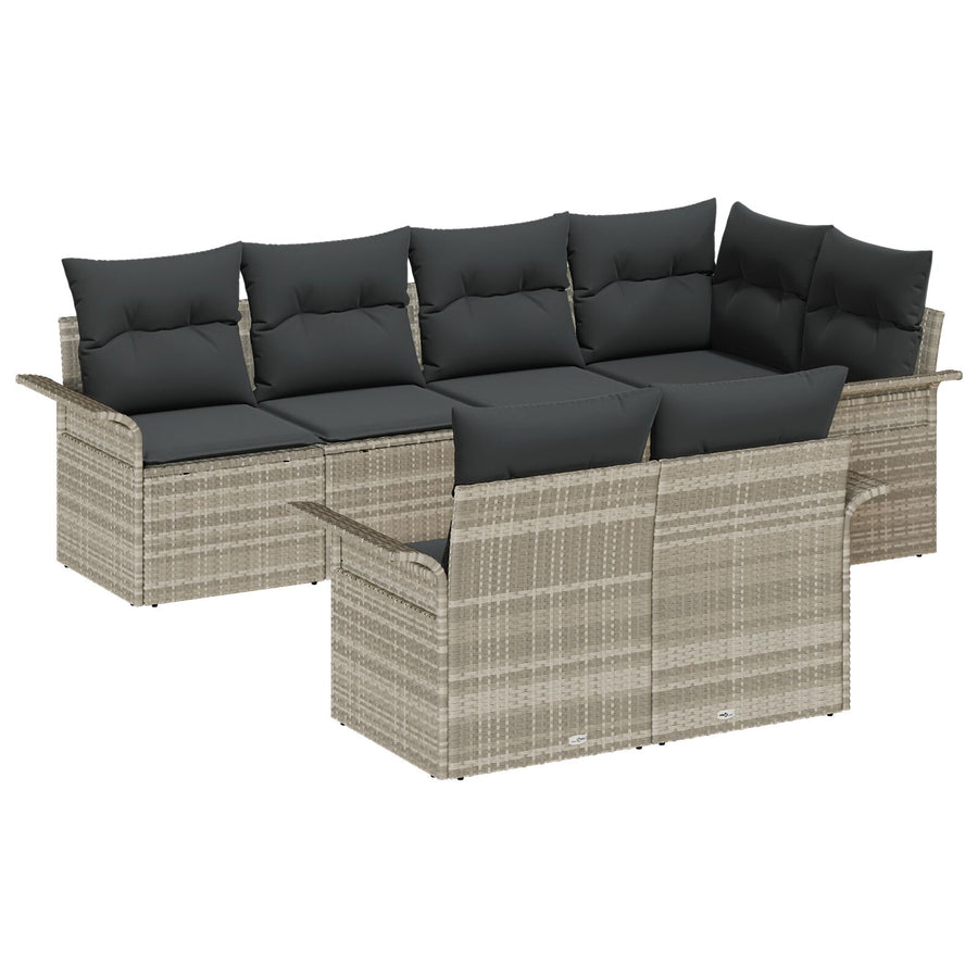 7-Delige Tuin Sofa Set Met Kussens Lichtgrijs Poly Rattan