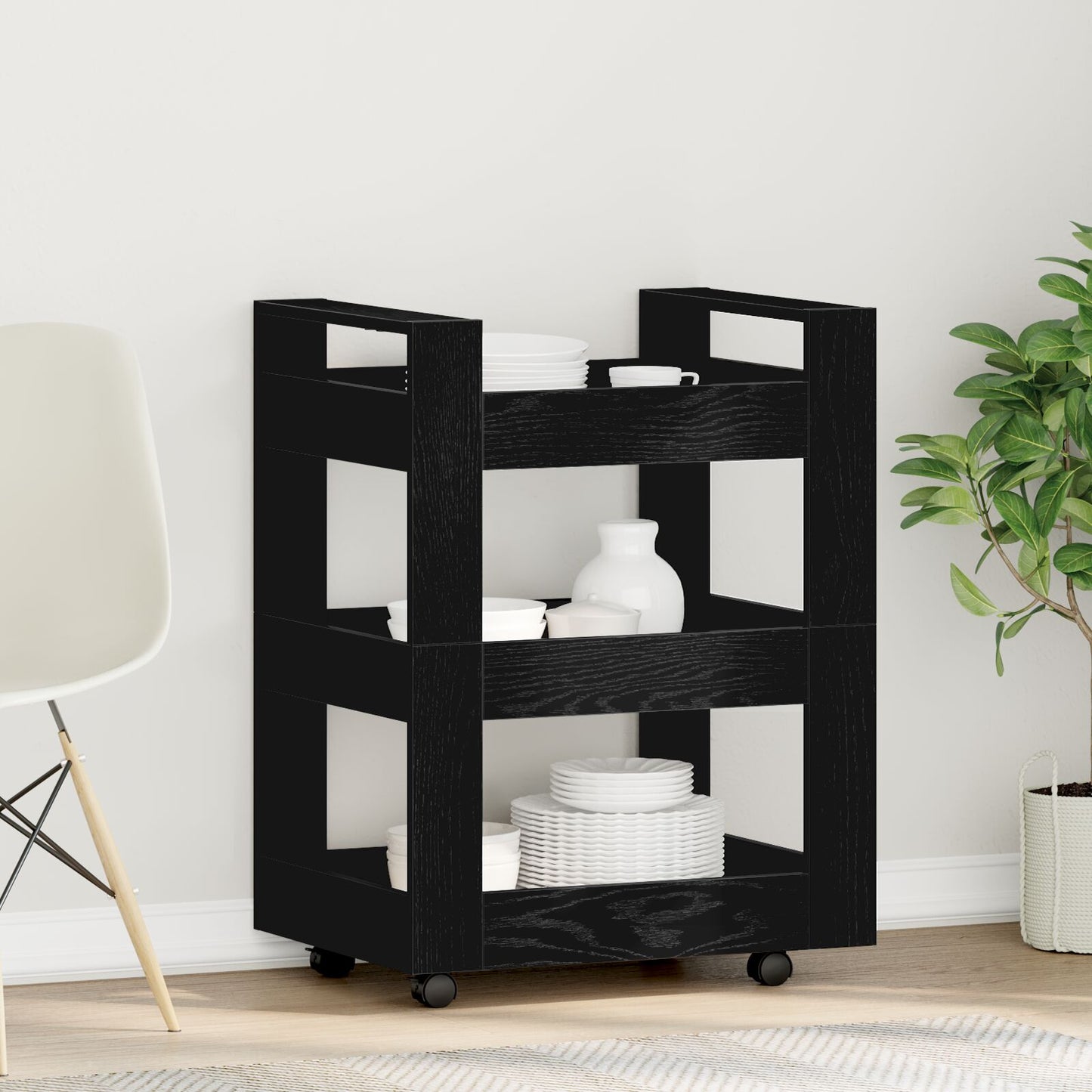 Keuken Trolley 60X45X80 Cm Samengesteld Hout Zwart eiken