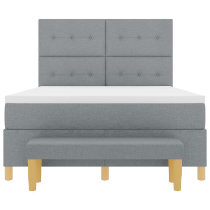 Boxspringbed Met Matras & Bank Stof Lichtgrijs 160 x 200 cm Knoopgestikt