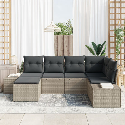 6 Delige Tuin Sofa Set Met Kussens Lichtgrijs Poly Rattan