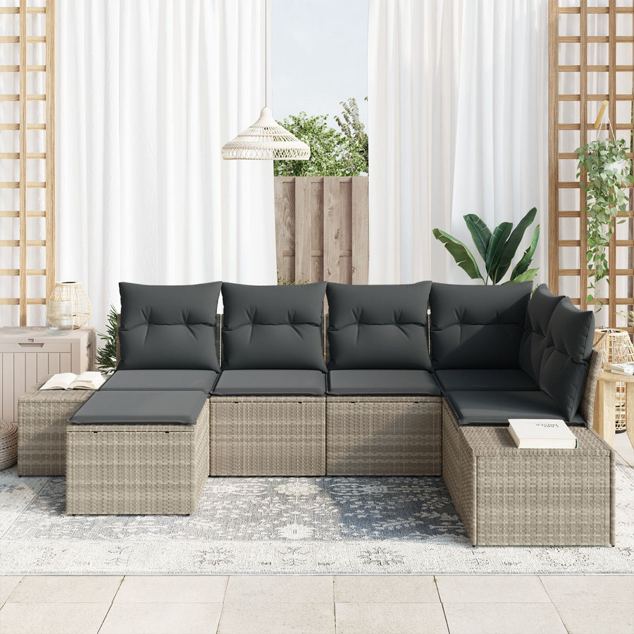 6 Delige Tuin Sofa Set Met Kussens Lichtgrijs Poly Rattan