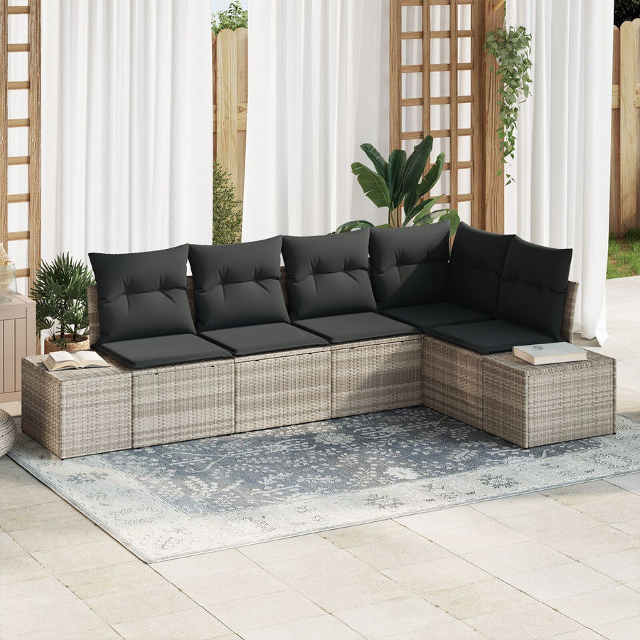 5-Piece Tuin Sofa Set Met Kussens Poly Rattan Lichtgrijs zonder tafel