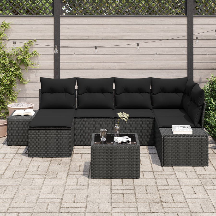 7-Delige Tuin Sofa Set Met Kussens Beige Poly Rattan