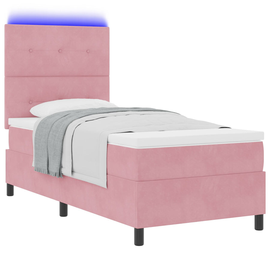 Boxspringbed Met Matras & Led Roze 100X200 Cm Fluweel Blauw