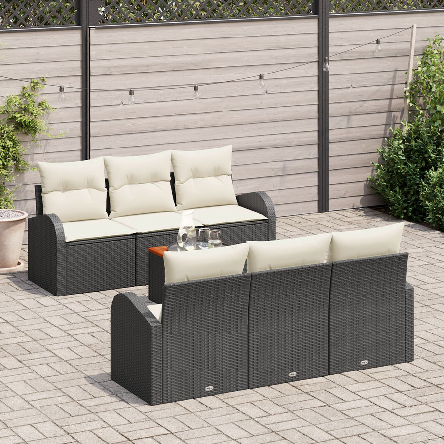 7-Delige Tuin Sofa Set Met Kussens Zwart Poly Rattan Acacia