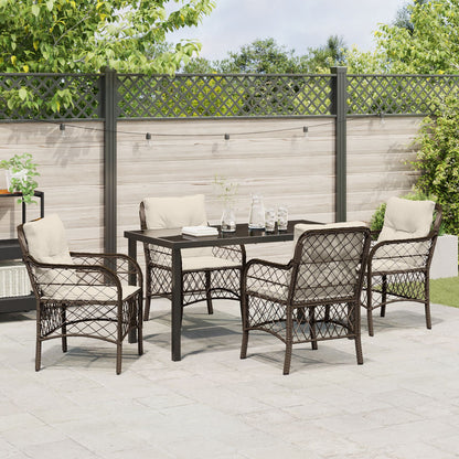 5-Delige Tuin Eetset Met Kussens Bruin Poly Riet