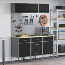 8-Delige Werkbankset Staal 3x (84/84/85 cm) Zwart 3x kast + 3x pegboard + 2x kast met deur