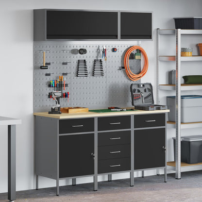 8-Delige Werkbankset Staal 3x (84/84/85 cm) Zwart 3x kast + 3x pegboard + 2x kast met deur