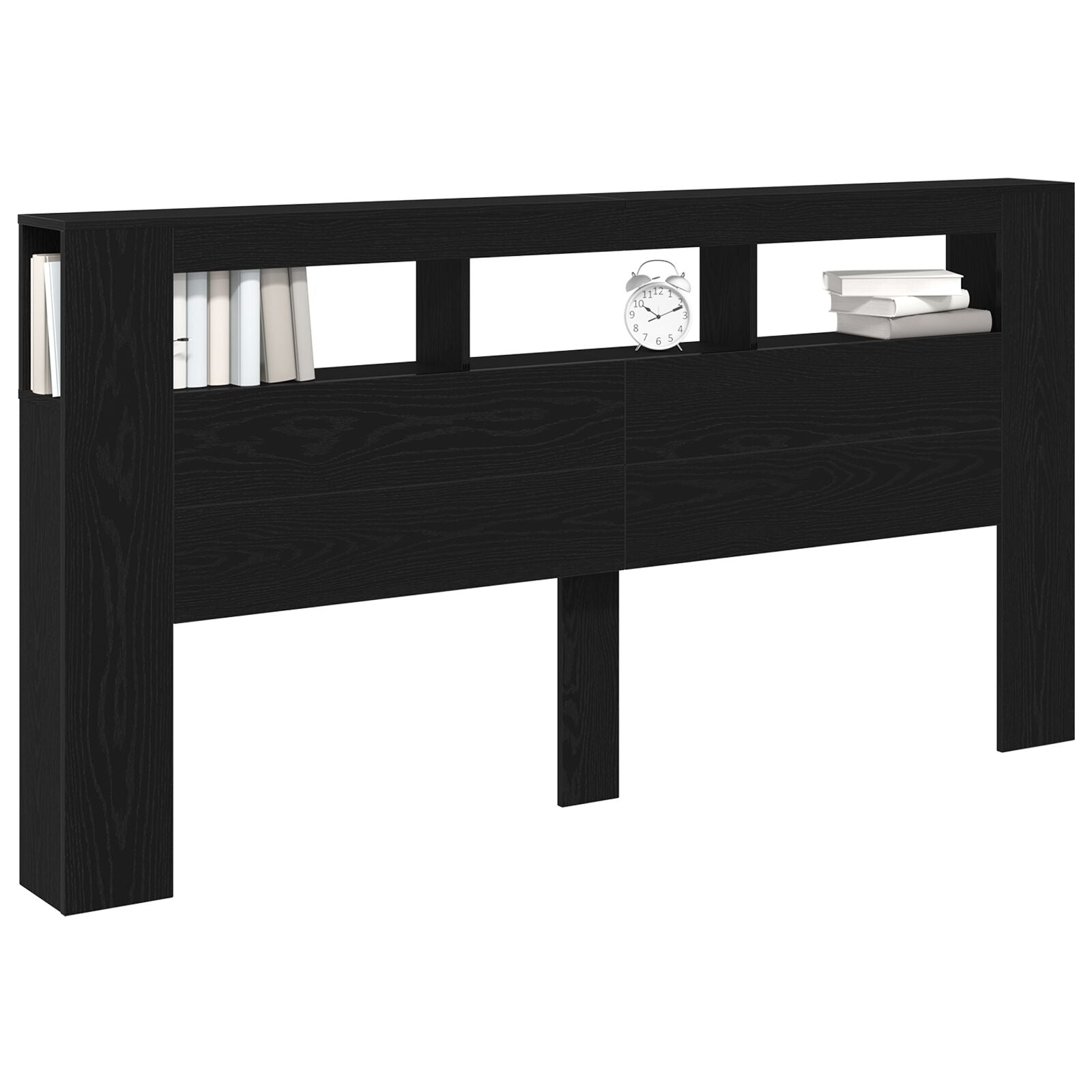 Opslage Headboard Met Led Verlichting Zwart Eiken 200X18,5X103,5 Cm