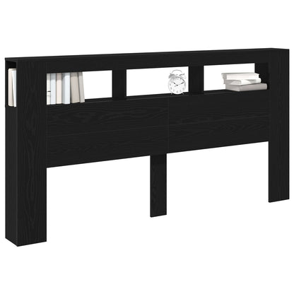 Opslage Headboard Met Led Verlichting Zwart Eiken 200X18,5X103,5 Cm