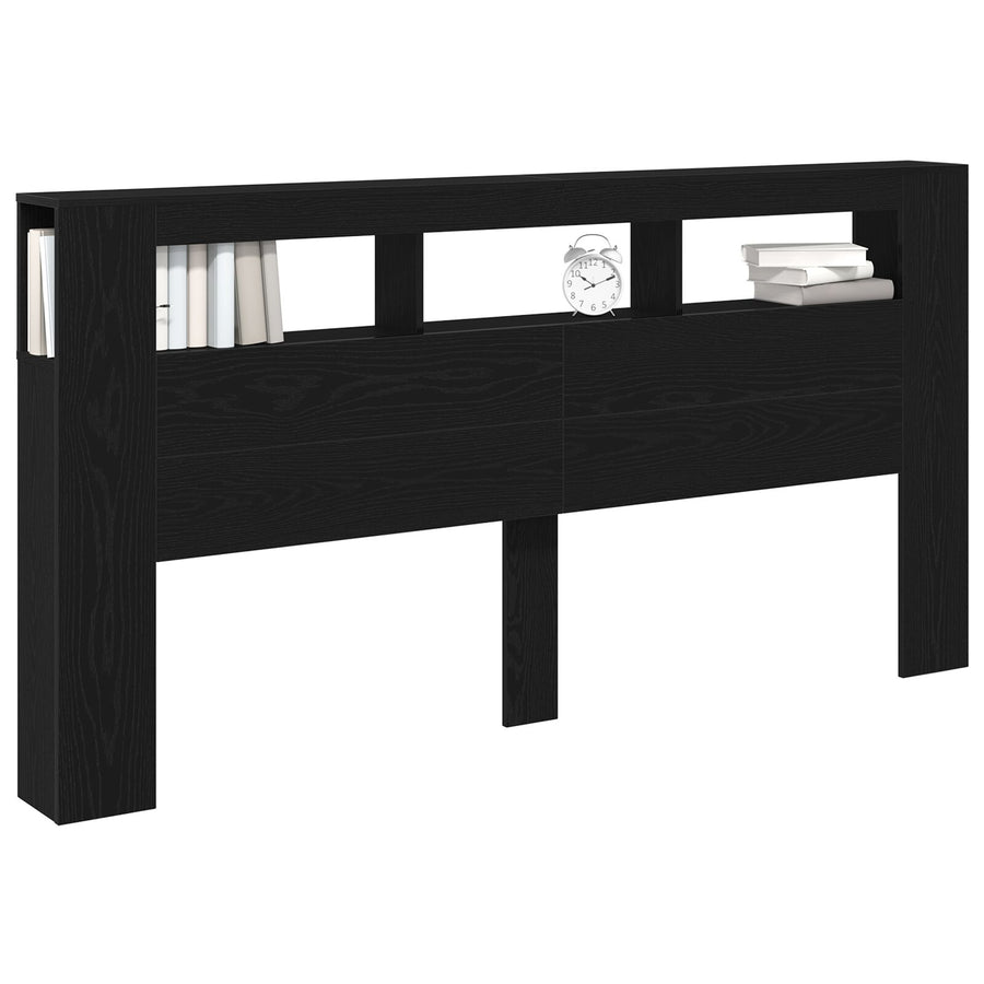 Opslage Headboard Met Led Verlichting Zwart Eiken 200X18,5X103,5 Cm