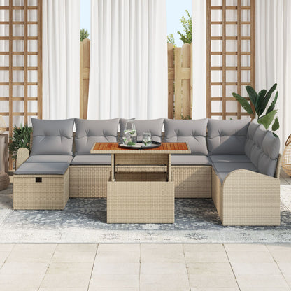 9-Delige Tuinbank Set Met Kussens Beige Poly Riet
