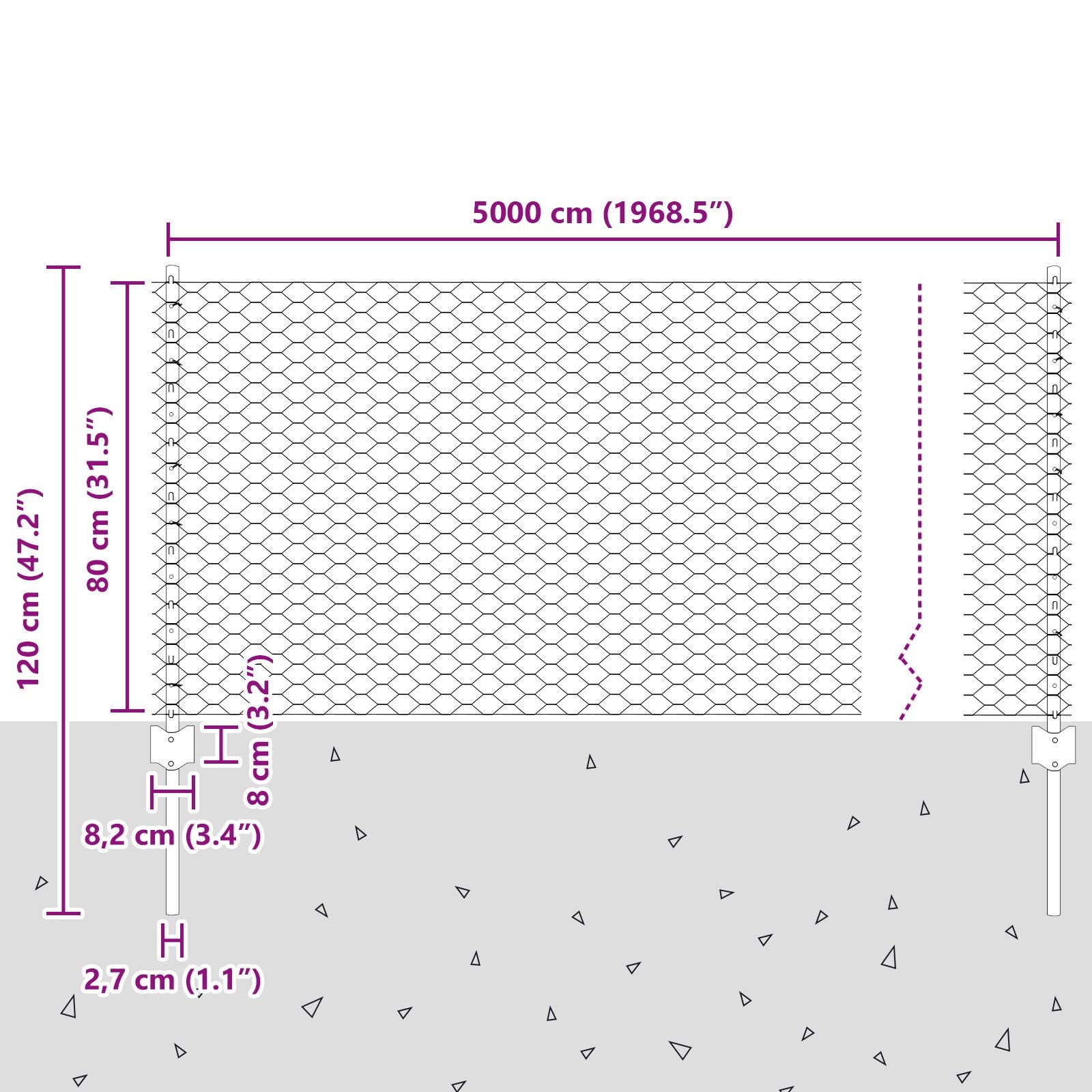 Hekpalen 11 Stuks U-Channel 80 Cm Gegalvaniseerd Staal,  Zeshoekig Hek 0.8X50 M Gegalvaniseerd Staal