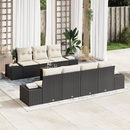 8-Delige Tuinbankset Met Kussens Zwart Poly Rattan Acacia
