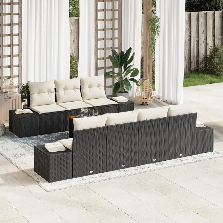 8-Delige Tuinbankset Met Kussens Zwart Poly Rattan Acacia