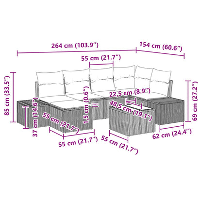 Tuin Sofa Set Set Van 7 Zwart En Crème Rattan, Polyester