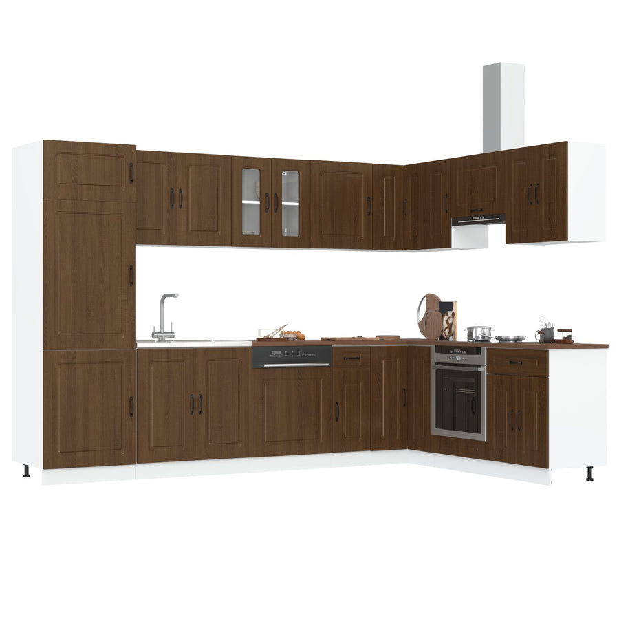 Keuken Kast ""Kalmar"" Met Dubbele Wastafels Bewerkt Hout Bruin eiken